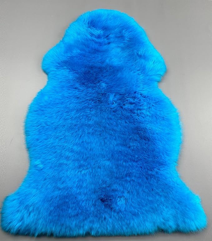 HUAHOO Premium Genuine Sheepskin Rug Camel Real Australia Sheepskin Natural Lambskin Fur Area Rug Seat Covers for Kids Bedroom Sofa Chair Cover Pets Dogs Mat Double Pelt/2' x 6' Blue