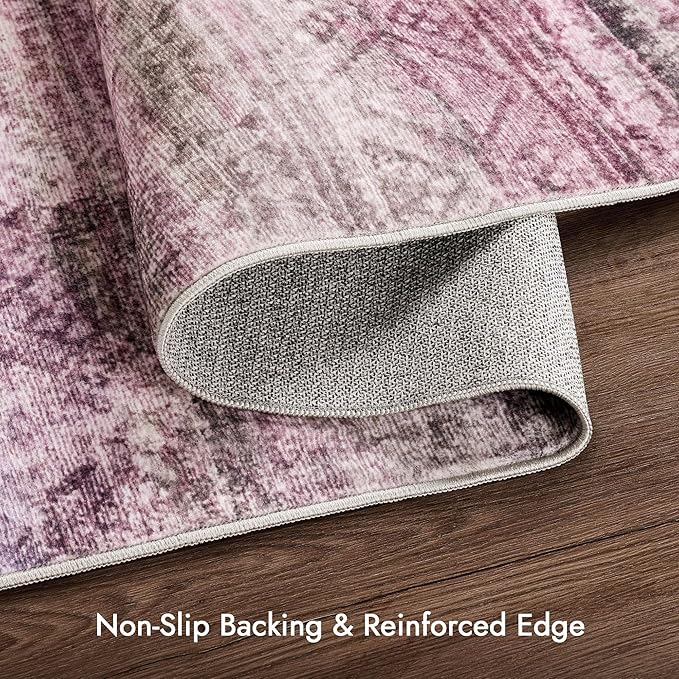 Kokia Abstract Washable Area Rug Living Room Washable 4x6 Non-Slip Stain Resistant Colorful Living Room Rug Soft Indoor Vibrant Red Carpet for Bedroom Room Decor, Oslo Orchid