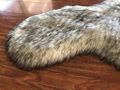 LAMBZY Faux Sheepskin Hypoallergenic,Super Soft Faux Bear Skin Silky Shag Rug (6'x9', White with Black Tips)