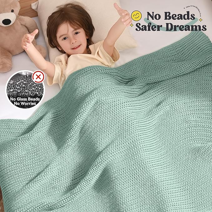 Guohaoi Knitted Weighted Blanket Kids (Haze Green 36"x48" 5lbs) No Beads Cooling Heavy Blanket, Home Decor Breathable Chunky Knit Throw Blanket for All-Season Use