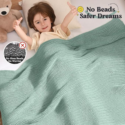 Guohaoi Knitted Weighted Blanket Kids (Haze Green 40"x60" 7lbs) No Beads Cooling Heavy Blanket, Home Decor Breathable Chunky Knit Throw Blanket for All-Season Use