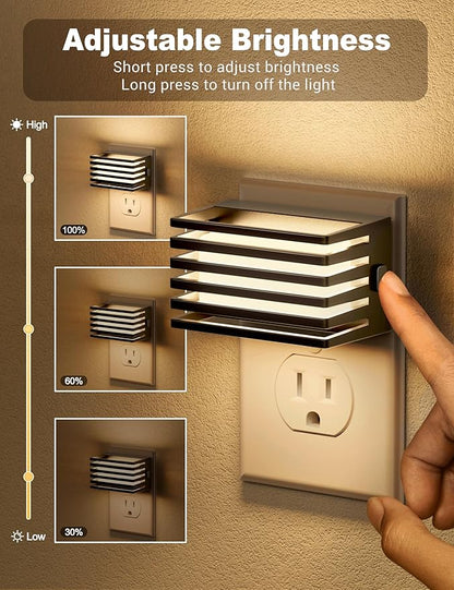 JandCase LED Night Light, [4 Pack]Night Lights Plug into Wall with Dusk to Dawn Sensor, Dimmable Plug in Night Light, Adjustable Brightness, 3000K Soft White Nightlight for Bedroom Bathroom Hallway