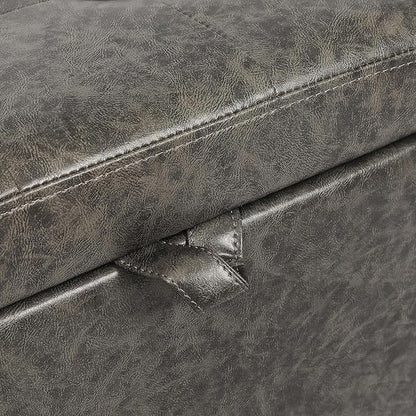 Adeco Small Faux Leather Storage Ottoman Bench with Wood Legs, 15.2" Square Mixed Grey PU Cube Foot Stool, Upholstered Button Tufted Vanity Chair with Hinged Lid for Living Room, Bedroom, Dorm