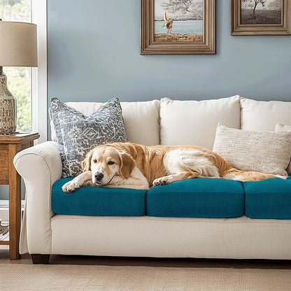 CHUN YI 3Piece Stretch Couch Cushion Covers, Sofa Seat Slipcovers for Pets, Suitable for Armchair Loveseat Sofa with Spandex Jacquard Washable Fabric(3Piece,Teal)