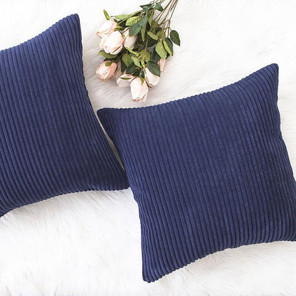Home Brilliant 2 Pack Throw Pillow Covers 26x26 Striped Textured Velvet Corduroy Decorative Europe Sham Throw Pillow Cushion Cover for Couch, 26 x 26 inch, Navy Blue