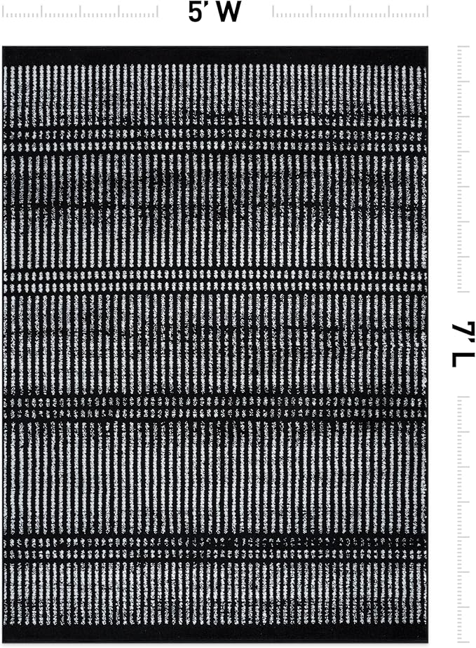 Rugshop Contemporary Stripe Lines High Traffic Living Room,Bedroom,Kitchen, Home Office Area Rug 5' x 7' Black