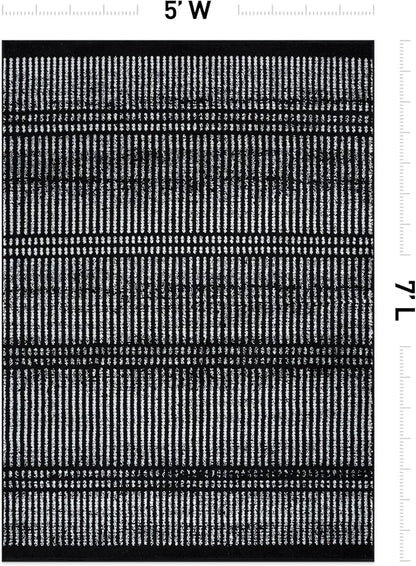 Rugshop Contemporary Stripe Lines High Traffic Living Room,Bedroom,Kitchen, Home Office Area Rug 5' x 7' Black