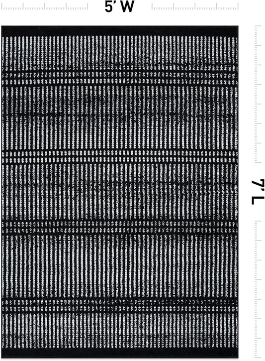 Rugshop Contemporary Stripe Lines High Traffic Living Room,Bedroom,Kitchen, Home Office Area Rug 5' x 7' Black