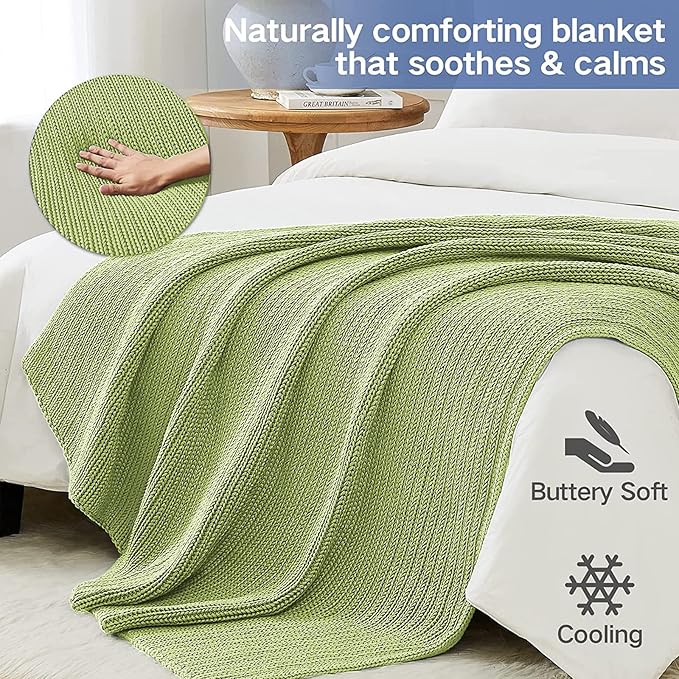 Guohaoi Knitted Weighted Blanket for Adults (Light Green 50"x75" 12lbs) No Beads Cooling Throw Blanket for Hot Sleepers, Home Decor Breathable Chunky Knit Heavy Blanket Use on Full Size Bed