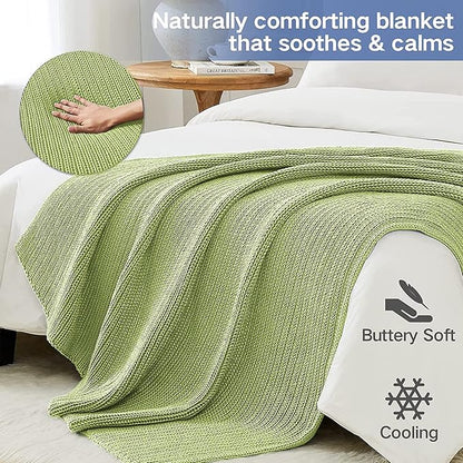 Guohaoi Knitted Weighted Blanket for Adults (Light Green 50"x75" 12lbs) No Beads Cooling Throw Blanket for Hot Sleepers, Home Decor Breathable Chunky Knit Heavy Blanket Use on Full Size Bed