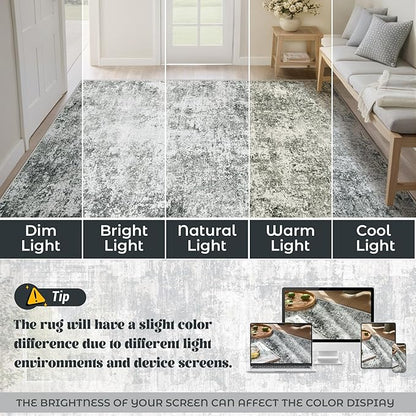 6x9 Area Rugs for Living Room, Washable Modern Abstract Large Area Rug Neutral Soft Non Slip Kids Rug Stain Resistant Indoor Carpet for Bedroom Nursery Dining Room Playroom Home Office(Grey, 6'x9')