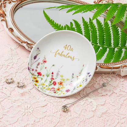 Crisky 40 Fabulous Jewelry Ring Dish for Women 40th Birthday Gifts Idea for 40 Year Old Gifts for Her Friend Sister Wife Aunt Female Coworkers