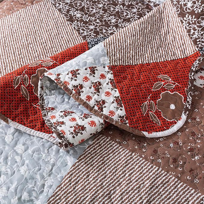 HoneiLife Quilt Set Queen Size - 3 Piece Microfiber Bedspread Reversible Coverlet Patchwork Bedding Set Lightweight Bedcover Floral Bedspreads All Season Quilts-Amaranth Red