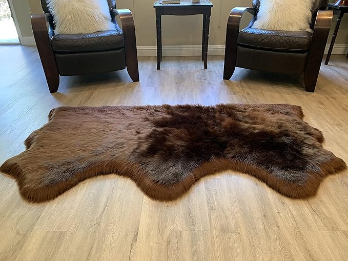 LAMBZY Faux Sheepskin Super Soft Hypoallergenic Silky Shag Rug for Living Room, Kids Room, Sofa (Triple Side by Side 3'x6', Brown)