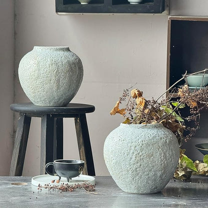 Denique Rustic Ceramic Tall Floor Vase, Vintage Farmhouse Decor - Large Terracotta Vases for Living Room Entryway Centerpiece (White-7.87inch Height)