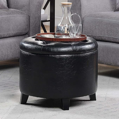 Convenience Concepts Designs4Comfort Storage Ottoman, Black Faux Leather