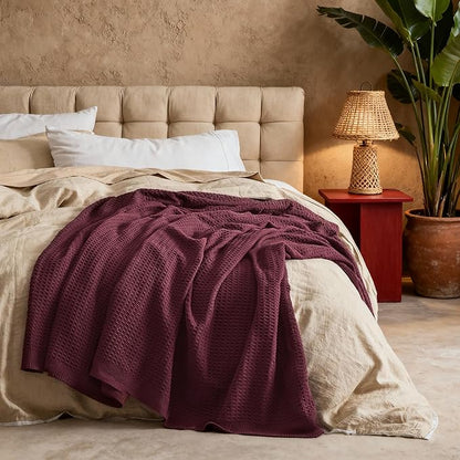 Bedsure Gentlesoft 100% Cotton Blanket Twin XL Size for College Dorm - Breathable and Soft, Waffle Weave Twin Blanket for Summer, Dorm Room Essentials, Burgundy, 66x90 inches