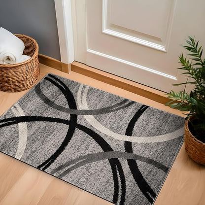 Rugshop Wavy Circles Design Accent Rug, Fade-Resistant Carpet for Entryway or Bathroom, Gray, 2'7" x 4'