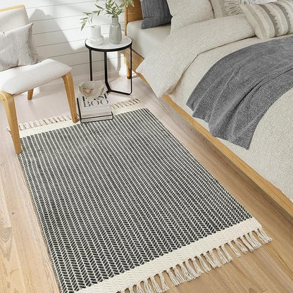 Lahome Boho Living Room 3x5 Washable Rugs for Entryway Lightweight Woven Grey Mat with Tassels, Farmhouse Bathroom Rug Non Shedding Area Carpet for Bedroom Office Camper RV Decor