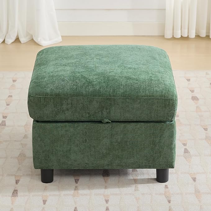 25”Square Storage Ottoman Module for Modular Sectional Sofa, Living Room Coffee Table Sectional Ottoman Footrest for Convertible Couch, Chenille Dark Green