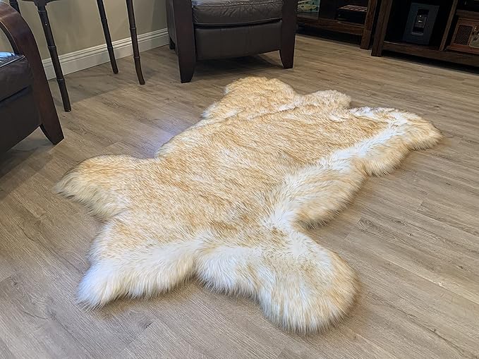 LAMBZY Faux Sheepskin Super Soft Hypoallergenic Silky Shag Bear Rug for Living Room, Kids Room, Sofa (2'x3', White/Brown Tips)
