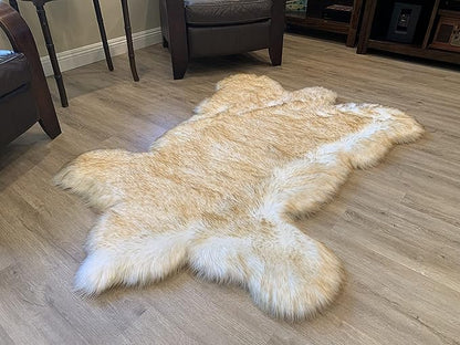LAMBZY Faux Sheepskin Super Soft Hypoallergenic Silky Shag Bear Rug for Living Room, Kids Room, Sofa (2'x3', White/Brown Tips)
