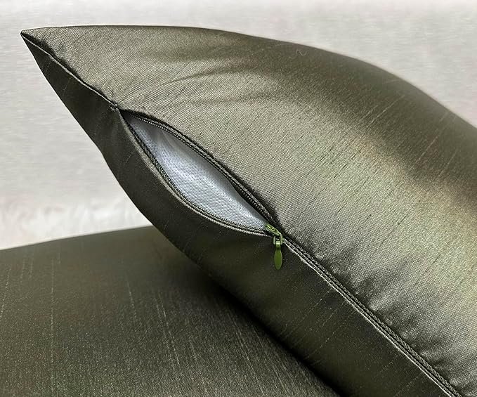 Aiking Home 26x26 Inches Faux Silk Square European Shams, Zipper Closure, Sage (Set of 2)