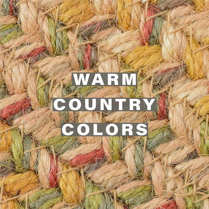 Homespice Harvest Jute Braided Oval Placemats, Warm Country Decor, Set of 6, 13x19 Multicolor Table Mats - Vibrant Colors, Durable, Easy to Clean and Protects Furniture
