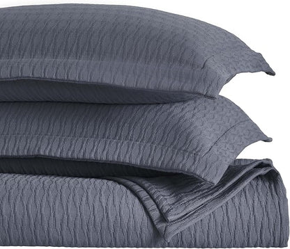 Superior 3 Piece Cotton Bedspread Set, Home Decor, Decorative Bed Spread, 2 Pillow Shams, Medium Weight Blanket, Matelasse Coverlet, Bedding Essentials, Calvert Collection, California King, Denim Blue