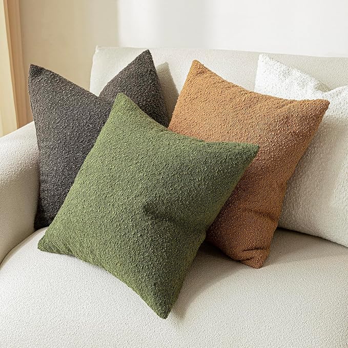 Foindtower Textured Boucle Throw Pillow Covers Accent Solid Pillow Cases Cozy Soft Decorative Couch Cushion Case for Chair Sofa Bedroom Living Room Home Decor, 18 x 18 Inch,Dark Brown