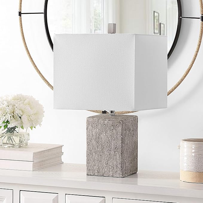 SAFAVIEH Lighting Collection Jaxon Modern Farmhouse Grey Ceramic 21-inch Bedroom Living Room Home Office Desk Nightstand Table Lamp Set of 2 (LED Bulbs Included)