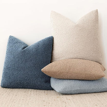 Foindtower Pack of 2 Textured Boucle Throw Pillow Covers Accent Solid Pillow Cases Cozy Soft Decorative Couch Cushion Case for Chair Sofa Bedroom Living Room Home Decor 18x18 Inch Dark Blue