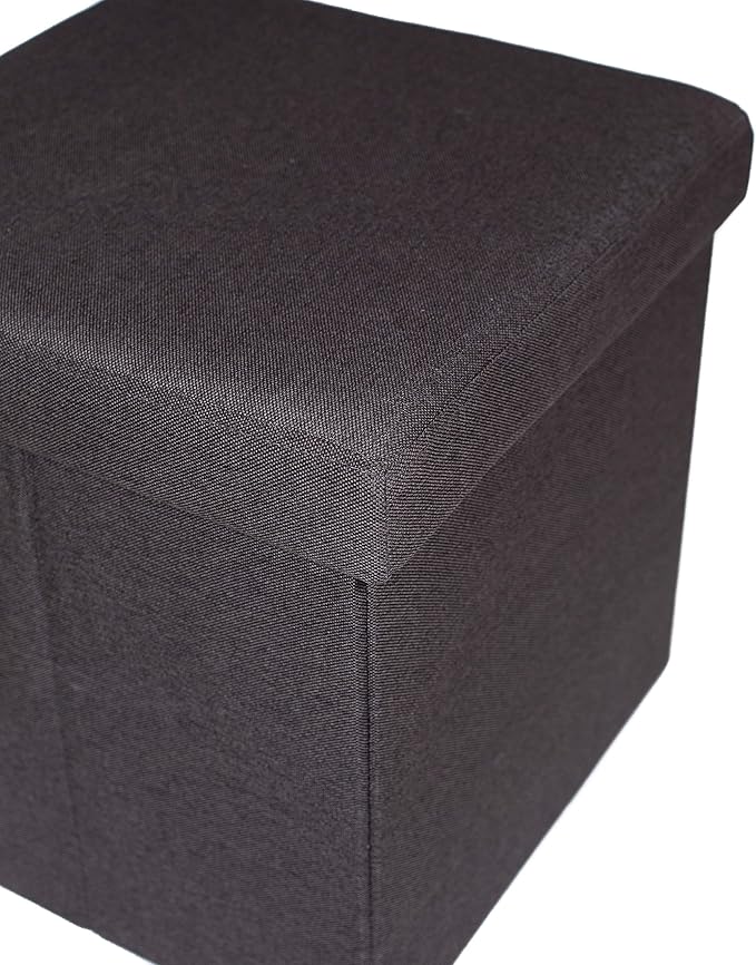 BIRDROCK HOME Folding Storage Ottoman | Upholstered | 16 x 16 | Linen | Strong and Sturdy | Quick and Easy Assembly | Foot Stool | Black