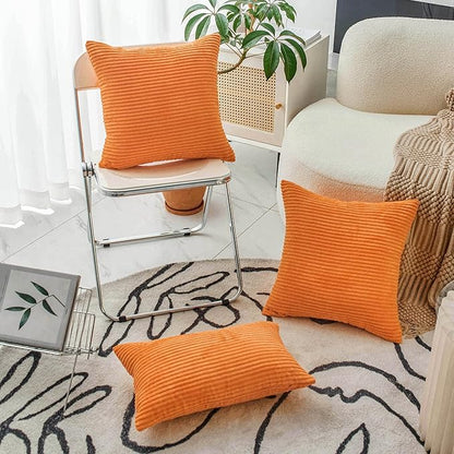 Home Brilliant Orange Pillow Covers 12x20 Lumbar Throw Pillow Covers Rectangular Striped Corduroy Plush Thanksgiving Decorative Winter Pillow Cover for Couch, Set of 2, 12 x 20 inch, Orange