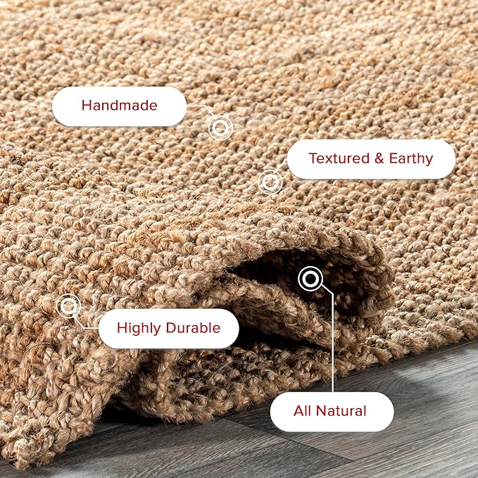 Nuloom Ashli Hand Woven, Natural, 5' x 8', Farmhouse, Jute, Soft and Textured, High Traffic, Stain Resistant, Easy Clean, Durable Area Rug for Bedroom, Living Room, Dining Space, Den, Foyer, Entryway