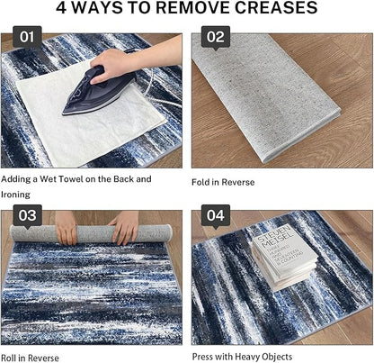 Modern Abstract Runner Rug 2x6, Navy Blue Washable Kitchen Runner Non-Slip Soft Hallway Rug Runner Thin Print Faux Wool Carpet for Entryway Bedroom Laundry Room Indoor Home Decor