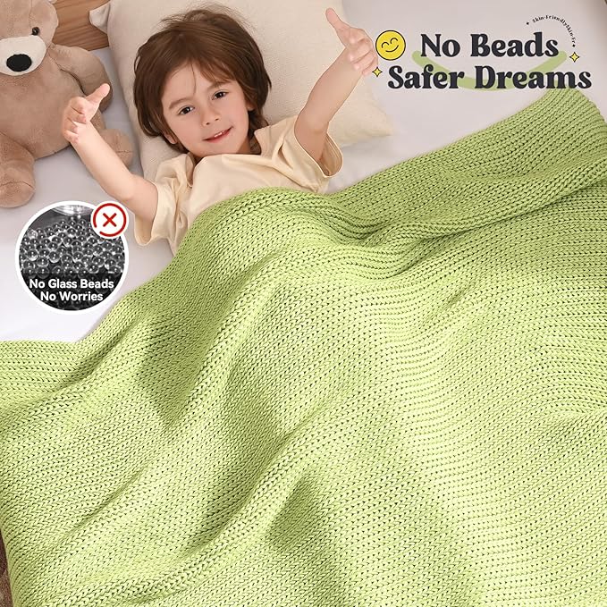 Guohaoi Knitted Weighted Blanket Kids (Light Green 40"x60" 10lbs) No Beads Cooling Heavy Blanket, Home Decor Breathable Chunky Knit Throw Blanket for All-Season Use