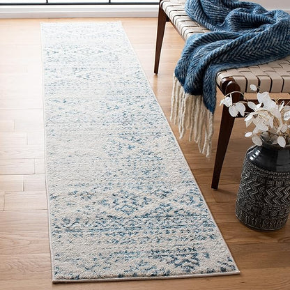 SAFAVIEH Tulum Collection Runner Rug - 2' x 11', Ivory & Turquoise, Moroccan Boho Tribal Design, Non-Shedding & Easy to Clean, Ideal for Living Room, Hallway, Foyer, Entryway, Bedroom (TUL272E)