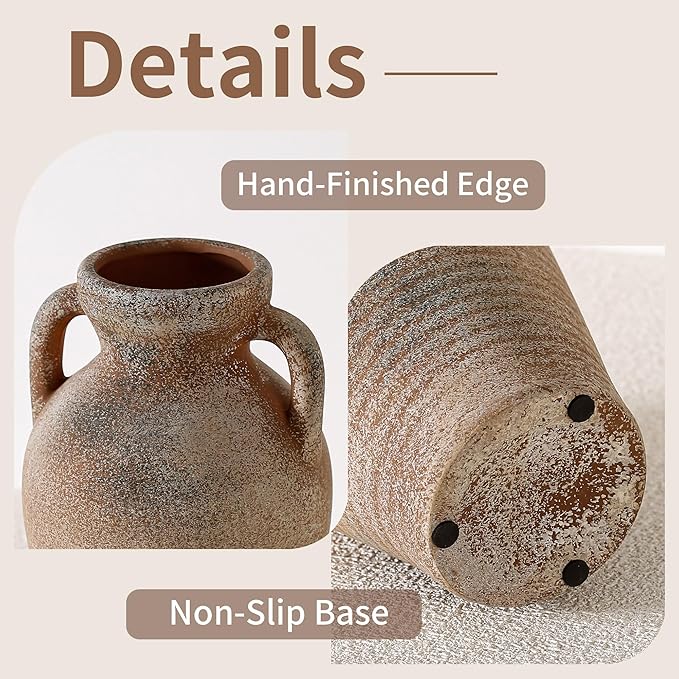 Ceramic Rustic Flower Vase, 10.83 Inch Pottery Modern Vase for Shelf, Tabletop, Vintage Farmhouse Home Decor for Coffee Table, Living Room, Mantle, Fireplace, Entryway