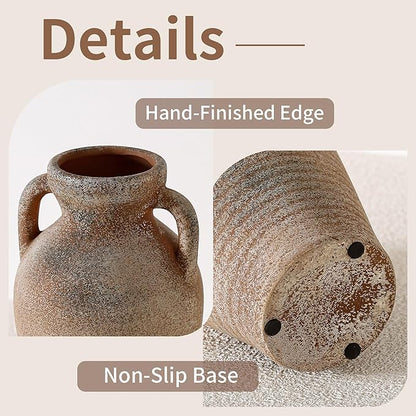 Ceramic Rustic Flower Vase, 10.83 Inch Pottery Modern Vase for Shelf, Tabletop, Vintage Farmhouse Home Decor for Coffee Table, Living Room, Mantle, Fireplace, Entryway