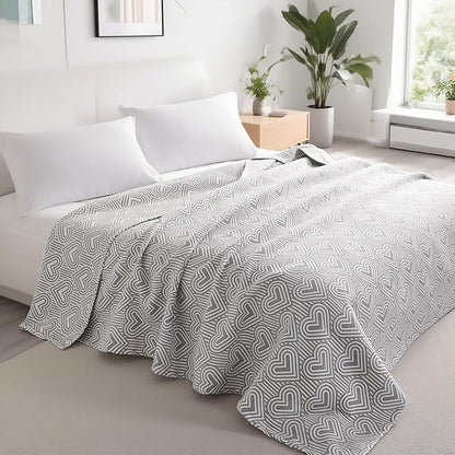 NTBAY 3 Layers Cotton Muslin 106x92 King Bed Blanket, Super Soft Breathable Thermal Yarn Dyed Quilt for Adults, Perfect Lightweight Blanket for Couch Sofa Bed All Seasons, Grey Heart