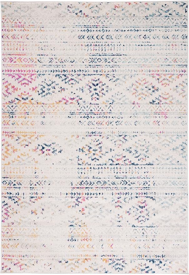 SAFAVIEH Area Rug 3x5 - Tulum Collection - Ivory & Blue, Moroccan Boho Tribal Design, Non-Shedding & Easy to Clean, Ideal for Entryway, Foyer, Accent Space, Bedroom (TUL272C)