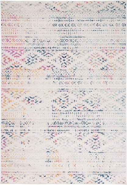 SAFAVIEH Area Rug 3x5 - Tulum Collection - Ivory & Blue, Moroccan Boho Tribal Design, Non-Shedding & Easy to Clean, Ideal for Entryway, Foyer, Accent Space, Bedroom (TUL272C)