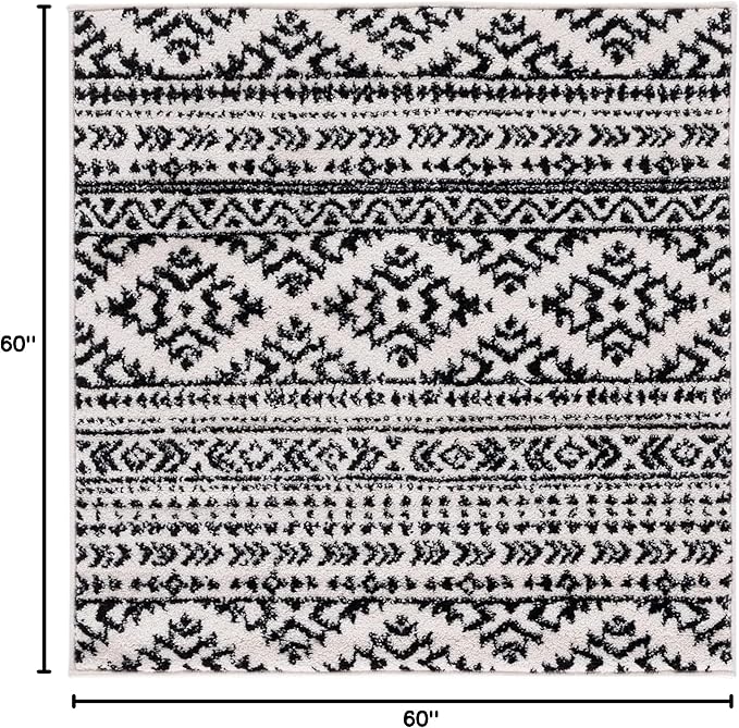 SAFAVIEH Tulum Collection Area Rug - 5' Square, Ivory & Black, Moroccan Boho Tribal Design, Non-Shedding & Easy to Clean, Ideal for Living Room, Bedroom, Dining Space (TUL272B)