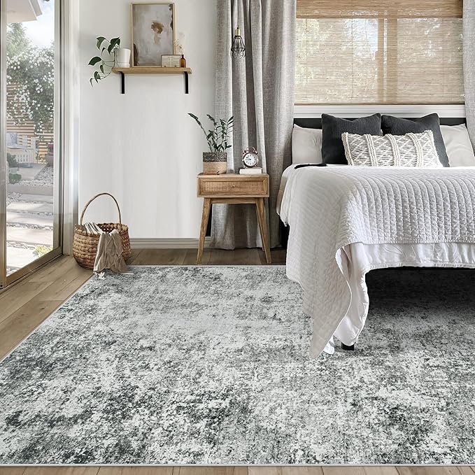 5x7 Area Rugs for Living Room, Washable Modern Abstract Large Area Rug Neutral Soft Non Slip Kids Rug Stain Resistant Indoor Carpet for Bedroom Nursery Dining Room Home Office(Grey, 5'x7')