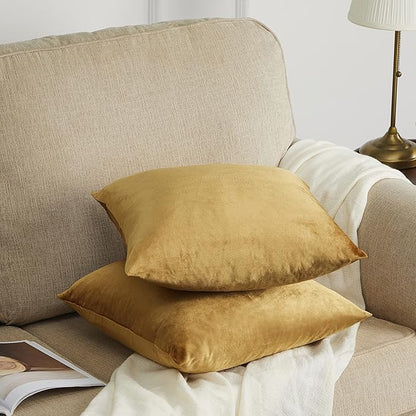 GIGIZAZA Golden Throw Pillow Covers 16x16 Decorative Velvet Cushion Covers Pack of 2 Pillowcase for Sofa