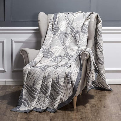NTBAY 3 Layers Cotton Muslin 68x92 Twin Bed Blanket, Super Soft Breathable Thermal Yarn Dyed Quilt for Adults, Perfect Lightweight Blanket for Couch Sofa Bed All Seasons, Grey Wave