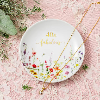 Crisky 40 Fabulous Jewelry Ring Dish for Women 40th Birthday Gifts Idea for 40 Year Old Gifts for Her Friend Sister Wife Aunt Female Coworkers
