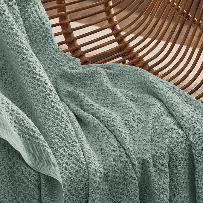 Bedsure Gentlesoft 100% Cotton Blanket King Size for Bed - Breathable and Soft, Thick Cozy Waffle Weave Christmas Blanket Gift for Women, Sage Green, 104x90 inches