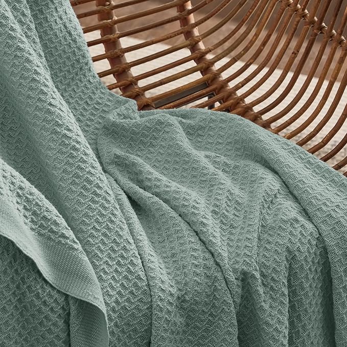 Bedsure Gentlesoft 100% Cotton Large Blanket Oversized King for Bed - Breathable Thick Waffle Weave Blanket for Summer, Couch Cover, Sage Green, 120x94 inches